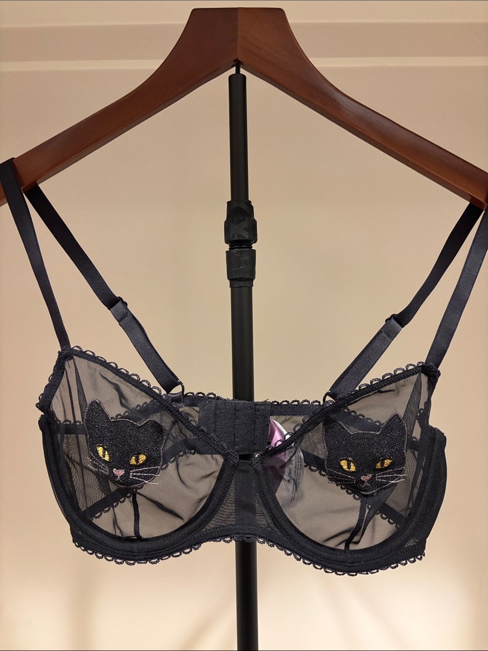 Adore Me Black Sheer Cat Embroidered Underwire Bralette